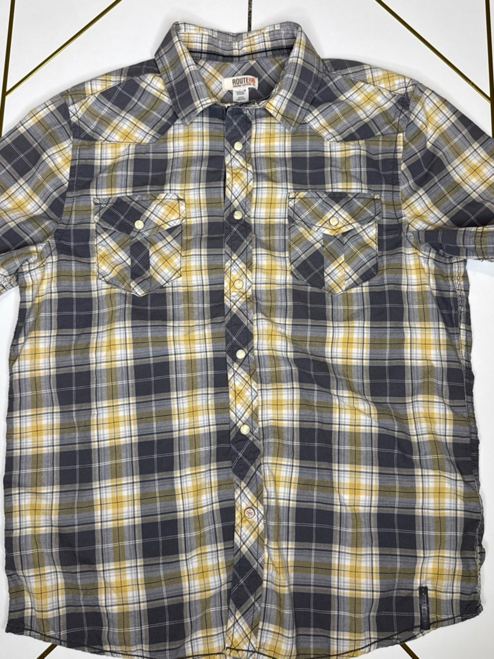 Route 66 Men’s Yellow and Gray Plaid Button-Down Shirt